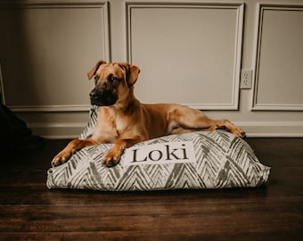 Dog Bed Cover - Farmhouse Dog Beds - Personalized Dog Bed - Custom Dog Bed - Pet Beds - Gray Dog Bed Cover - ALL SIZES - Washable