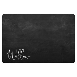 Set de table pour animal de compagnie - Nourriture et eau - Tapis personnalisé noir et blanc pour animal de compagnie - Nom personnalisé - Cadeau chiot mignon - Cadeau chien - Tapis de bol chat - Tableau noir