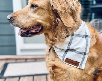 Pet Bandana - Over the Collar - Personalized Dog Bandana - Plaid - Windowpane Plaid Puppy Bandana - Slip On Pet Bandana - Pet Scarf - Cotton
