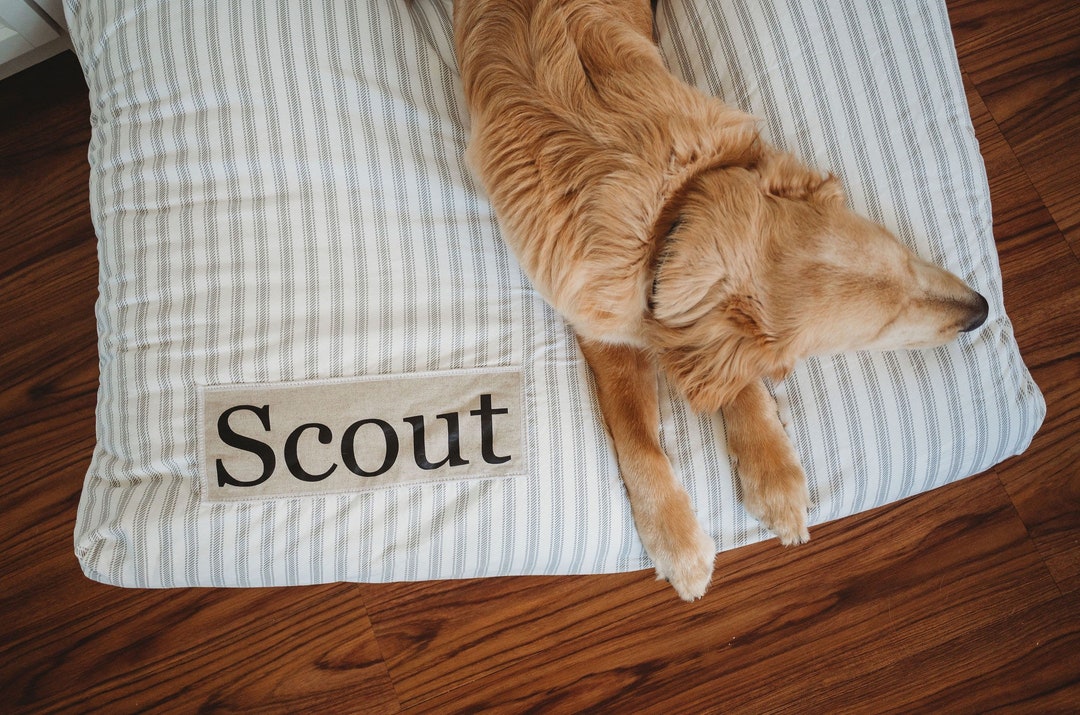 Ticking Dog Bed Cover Dog Beds Personalized Dog Bed Custom Dog Bed Gray