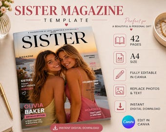 Editable Sister Magazine Template, 42-Page Keepsake Gift (Digital Download)