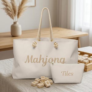 Mahjong Tiles Väska & Stor Tote - Ljusbeige Mjuka Neutrala Färger