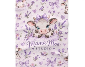 Lavender Cow Nursery Mama Moo baby blanket | Soft Fleece Blanket