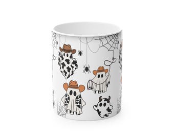Spooky Highland Cow Magic Mug, Halloween Western Cow Design, Color Changing Gift