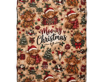 Sherpa Fleece Highland Cow Christmas Blanket