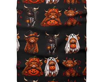 Spooky Highland Cow Sherpa Fleece Blanket