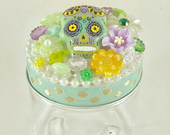 Sugar Skull Assemblage Trinket Jar Party Favor Stocking Stuffer