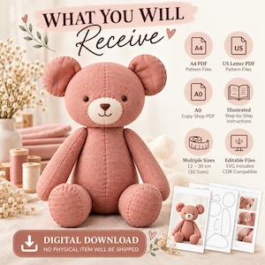 Memory Bear Sewing Pattern PDF, Seated Keepsake Teddy (Digital Download)