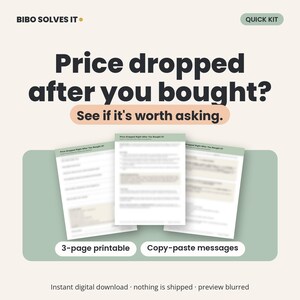 Price Adjustment Request Letter, Price Drop After Purchase Worksheet, Printable Email Template PDF