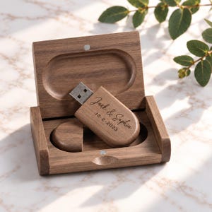 Personalised Wooden Wedding USB Box, Engraved Memory Stick Keepsake, Custom Photo & Video Storage Gift for Couples, Wedding Photographer