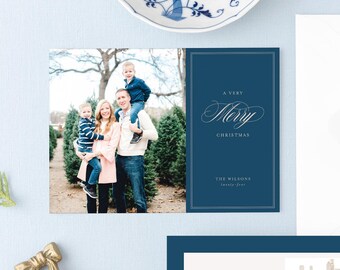 Very Merry Christmas Holiday Card, Christmas Card with Photo, Family Holiday Cards, Custom Holiday Card