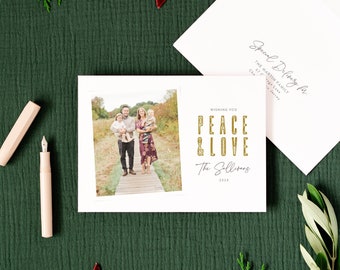 Peace & Love Christmas Card, Christmas Photo Card, Merry Christmas, Holiday Photo Card, Modern Christmas Card, Minimal Holiday