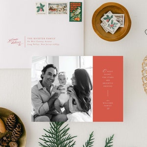 Tarjeta navideña de Nochebuena, Tarjeta navideña familiar, Feliz Navidad, Tarjeta navideña religiosa, Tarjeta navideña con foto y himno navideño, Tarjeta navideña
