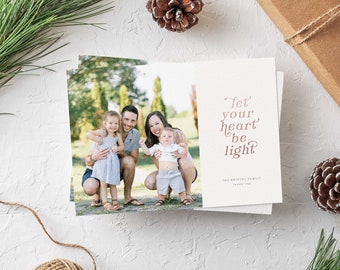 Let your Heart Be Light Religious Holiday Card, Christmas Card, Family Photo Card, Holiday Photo Card, Merry Christmas, May Your Heart