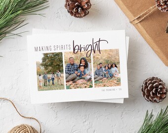 Making Spirits Bright, Cheerful Holiday Card, Christmas Card, Pandemic Holiday, Holiday Photo Card, Three Photos, Happy Holidays, Playful