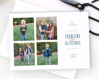 Counting Our Blessings, Holiday Card, Religious Christmas Card, Family Photo Card, Holiday Photo Card, Multi Photo, Faith Based Christmas