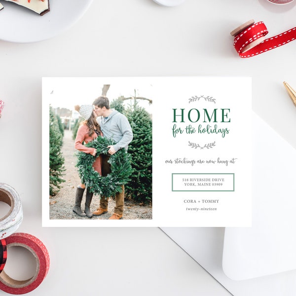 Holiday Photo Christmas Card | Home for the Holidays | Moving Announcement | New Home | FREE SHIPPING | Printed Invitations or DIY