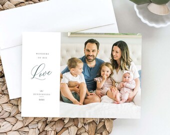 Wonders of His Love, Religious Holiday Card, Family Photo Card, Merry Christmas, Faith Based Holiday Card, Holiday Photo Card, Elegant Card