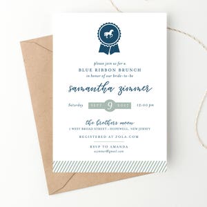 Blue Ribbon Bridal Shower, Preppy Horse Party, Kentucky Derby, Preakness, Belmont, Triple Crown, Equestrian Printed Invitation or DIY image 1