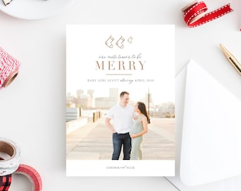 Holiday Pregnancy Baby Announcement Custom Holiday Card New Year New Baby We're Expecting Christmas Pregnancy Baby on the Way Christmas Card