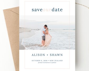 Navy + Blush Photo Save the Date Modern Type Wedding Announcement Elopement Card Save-the-Date Engagement Announcement We're Engaged