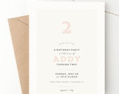 Simple Stripes Birthday Invitation Kids Party Girls Birthday No Theme Preppy Bday Any Age Blush + White Striped Party Decor Sweet + Simple Il_170x135