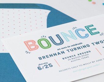 Bounce House Party Children's Birthday Invitation | Jump and Play | Boy or Girl Colorful Birthday | Twin Birthday | Printed or Digital File