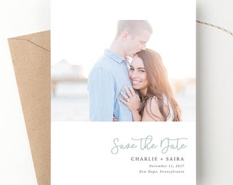 Modern Love Photo Save the Date, Romantic Wedding, Engagement Announcement, Save-the-Date, Beach Wedding, Printable Save the Date