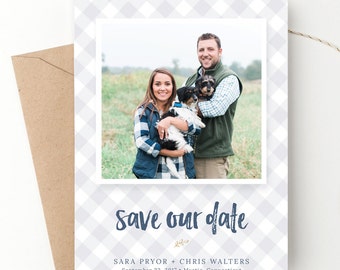 Gingham Save the Date, Wedding Announcement, We're Engaged, Save our Date, Wedding Invitations, Rustic Farm Wedding, Engagement Announcement