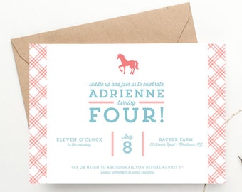 Pony Party Children's Birthday Invitation Free Shipping | Horse Themed Party Invites Baby Birthday | Printed or Digital File DIY