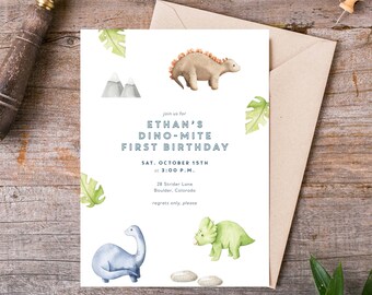 Dinosaur Birthday Invitation, Dino-Mite, Simple Kids Birthday, Dino Theme Party, Toddler Birthday, Kids Birthday Invite