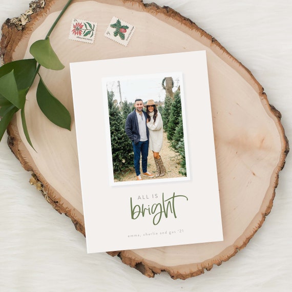 All is Bright Christmas Card, Holiday Card, Family Photo Card, Holiday Photo Card, All is Bright, Polaroid Holiday, Bold Christmas Card Il_570xn