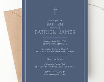 Modern Baptism Bold Invitation Holy Communion Boys Invite Confirmation Simple + Minimal Masculine Design Printable PDF or Printed Invites