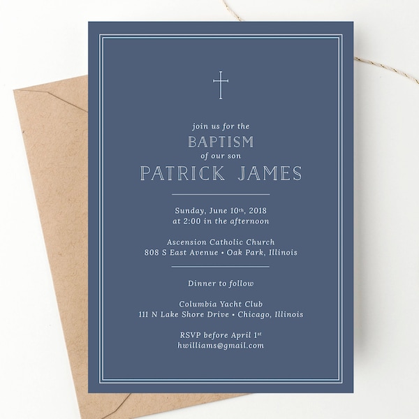 Modern Baptism Bold Invitation Holy Communion Boys Invite Confirmation Simple + Minimal Masculine Design Printable PDF or Printed Invites