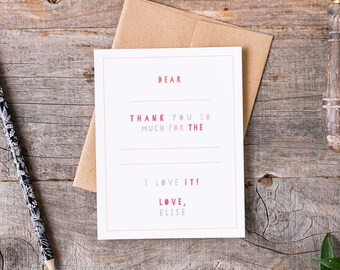 Fill in the Blank Thank You Notes, Children's Stationery, Kids Notecards, Birthday Thank You Notes, Personalized Stationery