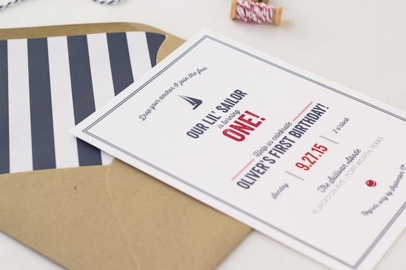 Nautical Birthday Party Invitation First Birthday Preppy Stripes Beach Party Summer Boat Themed Party Little Sailor Boy or Girl 1st Birthday Il_570xn