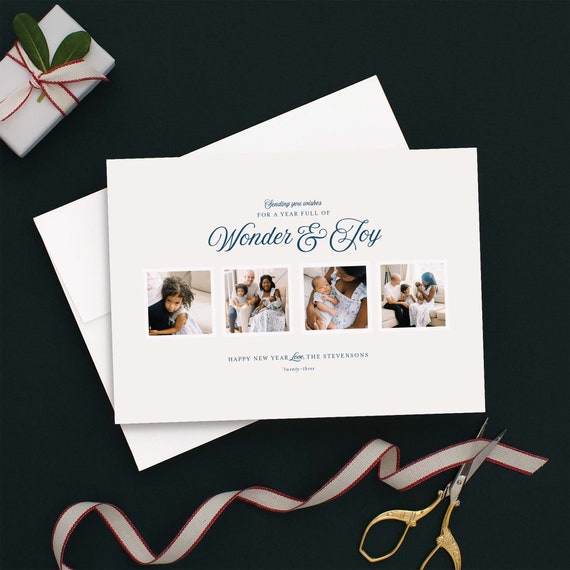Wonder and Joy, Merry and Bright, Christmas Photo Card, Merry Christmas, Holiday Photo Card, Elegant Christmas, Multi Photo, Holiday Collage Il_570xn