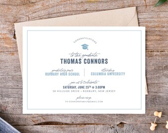 Preppy High School Graduation Invitation, College Announcement, Graduation Party, Congrats to the Grad, College Graduation, HS Senior