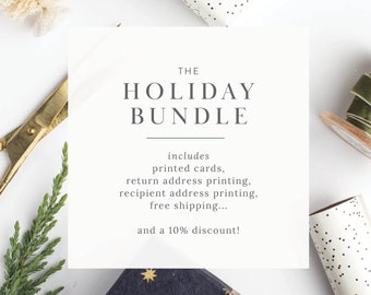 Holiday Card Bundle: Choose Any Design! Includes Printed Cards, Return and Recipient Addressing, Free shipping and 10% Off - Christmas Cards