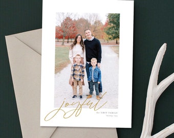 Joyful Script Holiday Card, Family Photo Card, Christmas Card, Holiday Photo Card, Christmas Photo, Elegant Holiday, Minimal Christmas Card