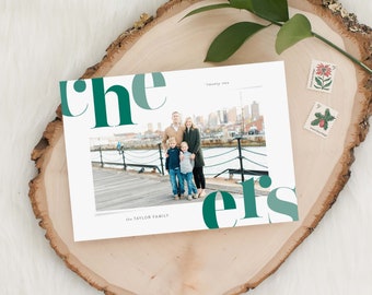 Bold Cheer New Year Card, Family Photo Card, Holiday Photo Card, Typographic, New Year Cheer, Twenty Twenty two, 2022, New Year Family Card