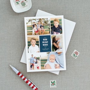 Holiday Wishes Christmas Photo Card Multi Photo Holiday Card Family Photos New Years Card Digital File or Print + Shipped