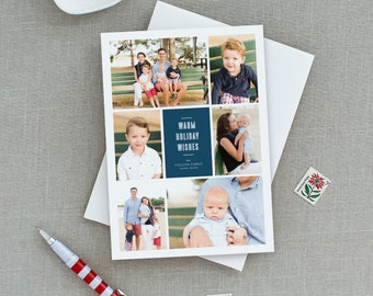 Holiday Wishes Christmas Photo Card Multi Photo Holiday Card Family Photos New Years Card Digital File or Print + Shipped