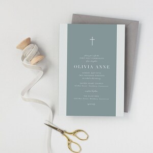 Sophisticated Stripes Communion Invitation First Holy Communion Baptism Invite Baby Dedication Confirmation Invite New Baby Stripe image 1