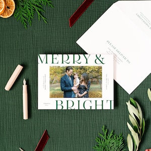 Merry & Bright Holiday Card, Christmas Photo Card, Merry Christmas, Holiday Photo Card, Modern Christmas Card, Minimal Holiday image 10