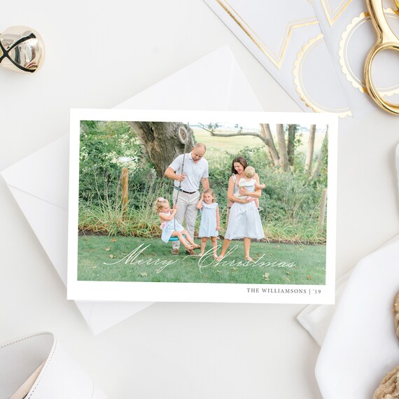 Classic Script Photo Christmas Card, Merry Christmas, Holiday Card, Family Photo Card, Christmas Greetings, Elegant Traditional, Calligraphy Il_570xn