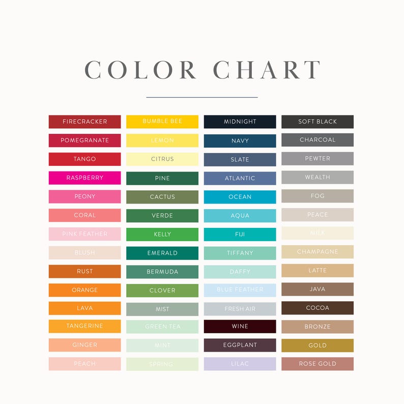 May include: Colour chart with 64 colour swatches, each labelled with a name. The colours are arranged in rows and columns, with a variety of shades and hues.
