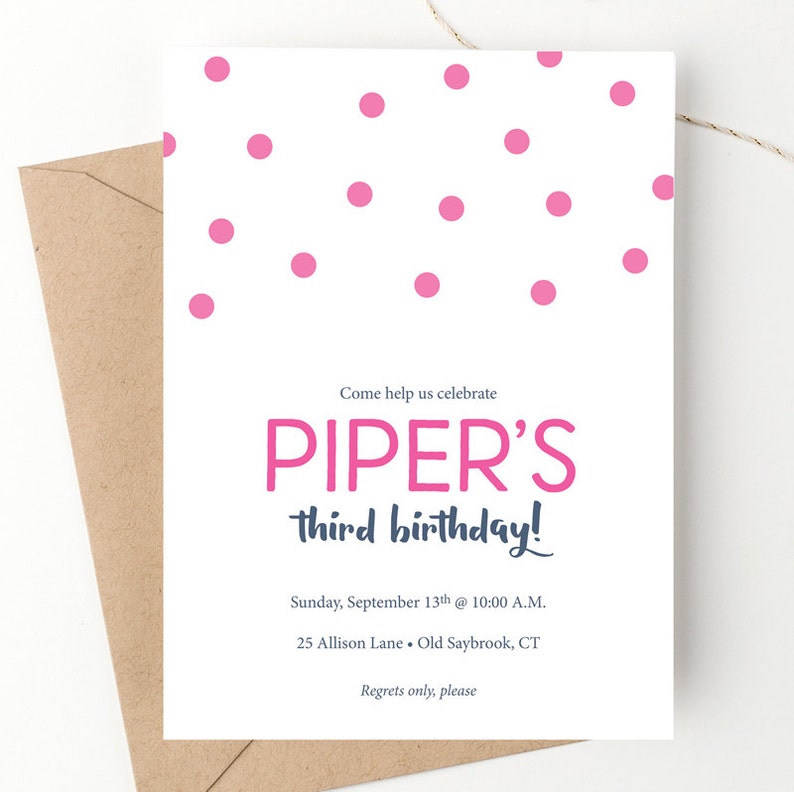 Bold Polka Dots Birthday Invitation Free Shipping Little Etsy
