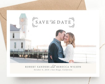 Save the Date Floral Frame Announcement | Classic Engagement Printable | Nautical Coastal Wedding | Color Block | Printed Invitations or DIY