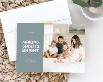 Making Spirits Bright Christmas Card, Family Photo Card, Holiday Photo Card, Modern Holiday Card, Typographic, Bold Holiday Card, New Baby